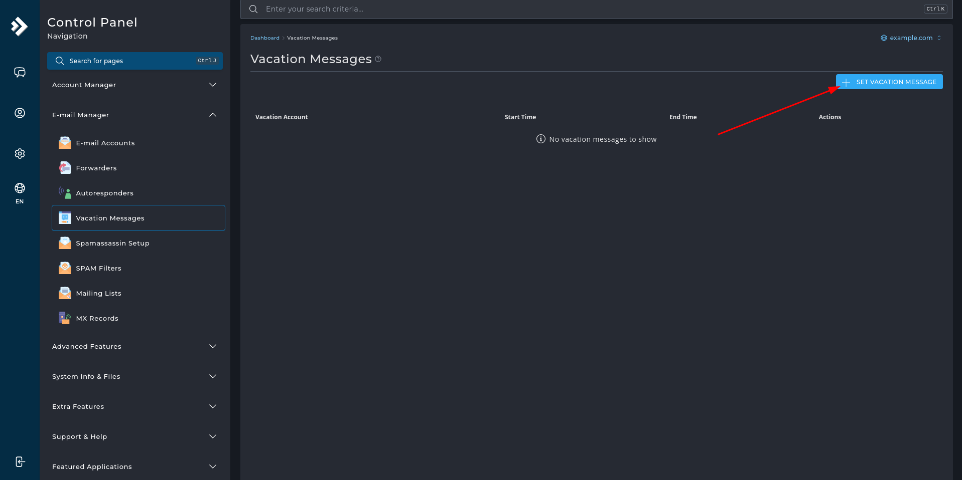 SET VACATION MESSAGE