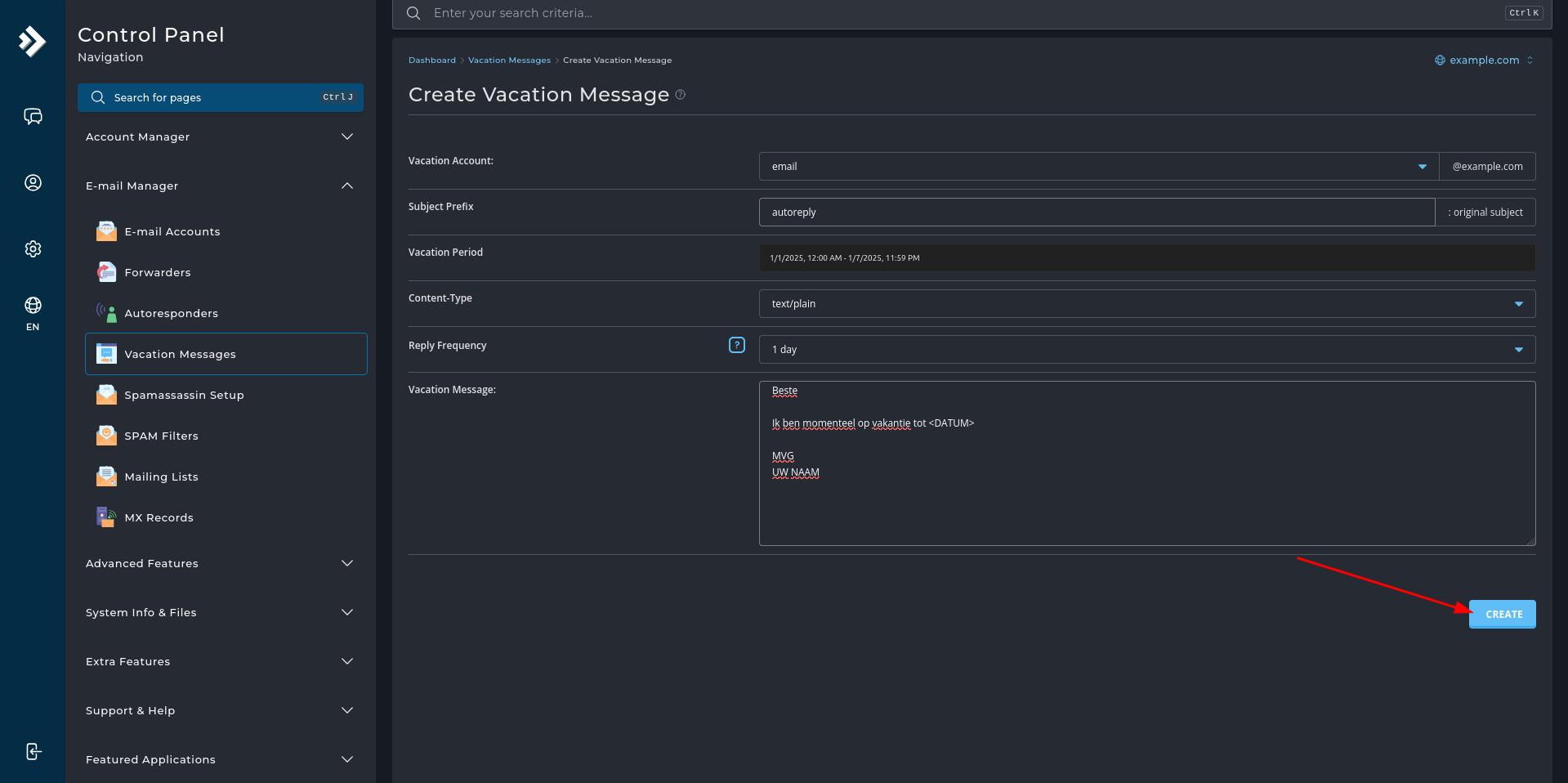 Create vacation message
