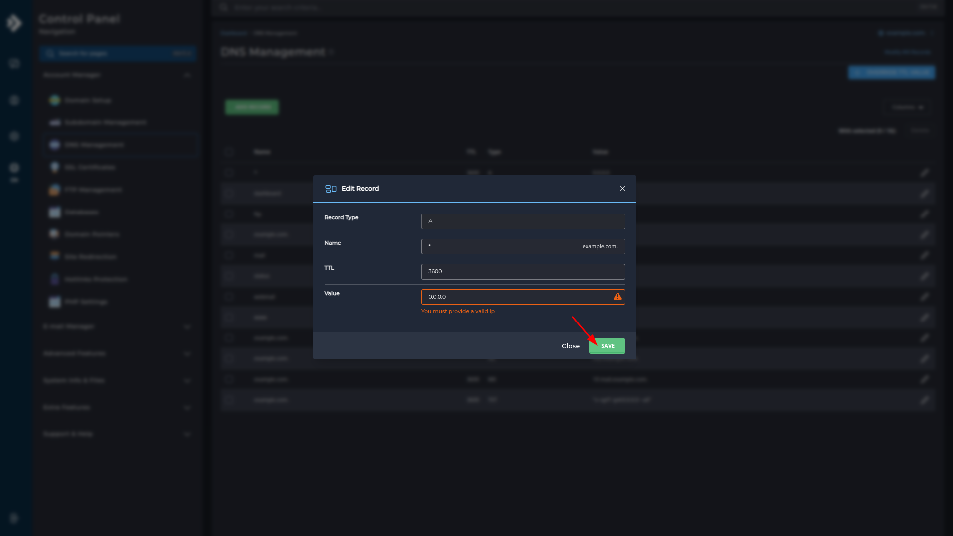 Record aanpassen in DirectAdmin