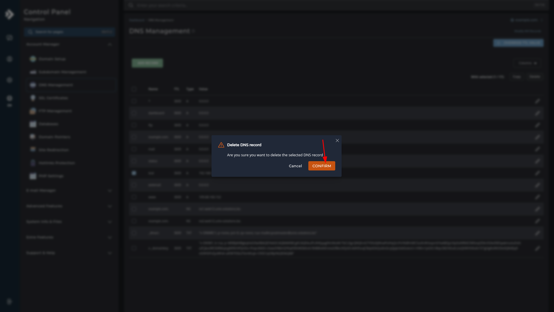 Bevestig verwijderen van DNS-record